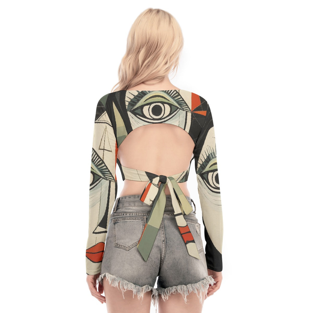 All-Over Print Women's Back Hollow T-shirt With Strap