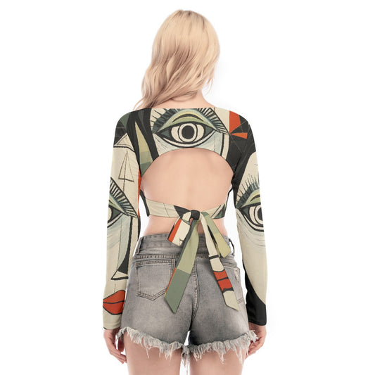 All-Over Print Women's Back Hollow T-shirt With Strap