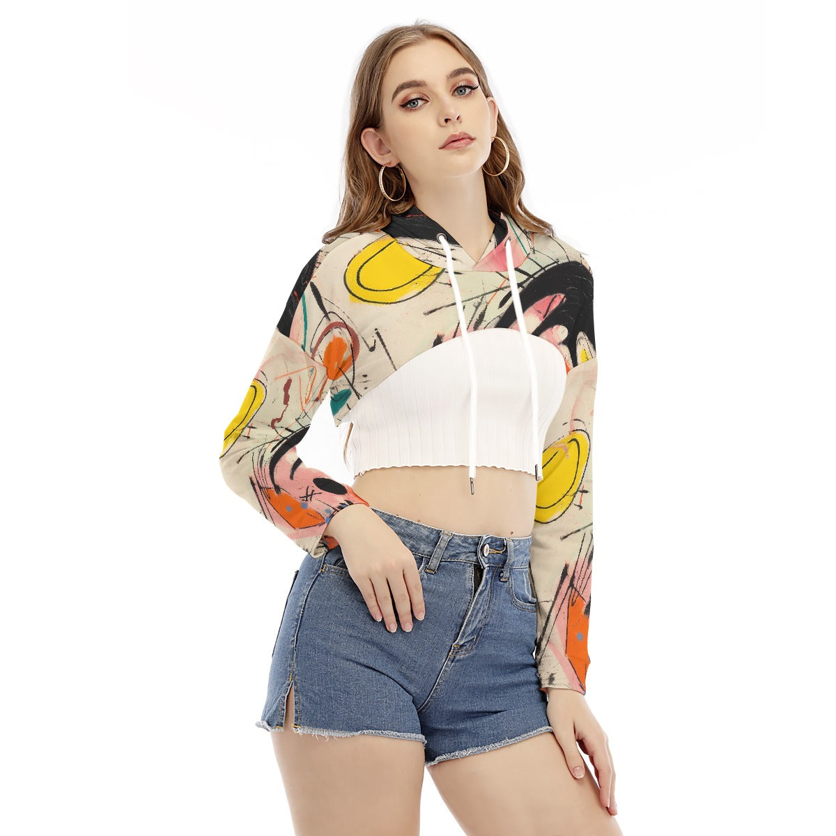All-Over Print Women's Smock Short Hoodie With Long Sleeve
