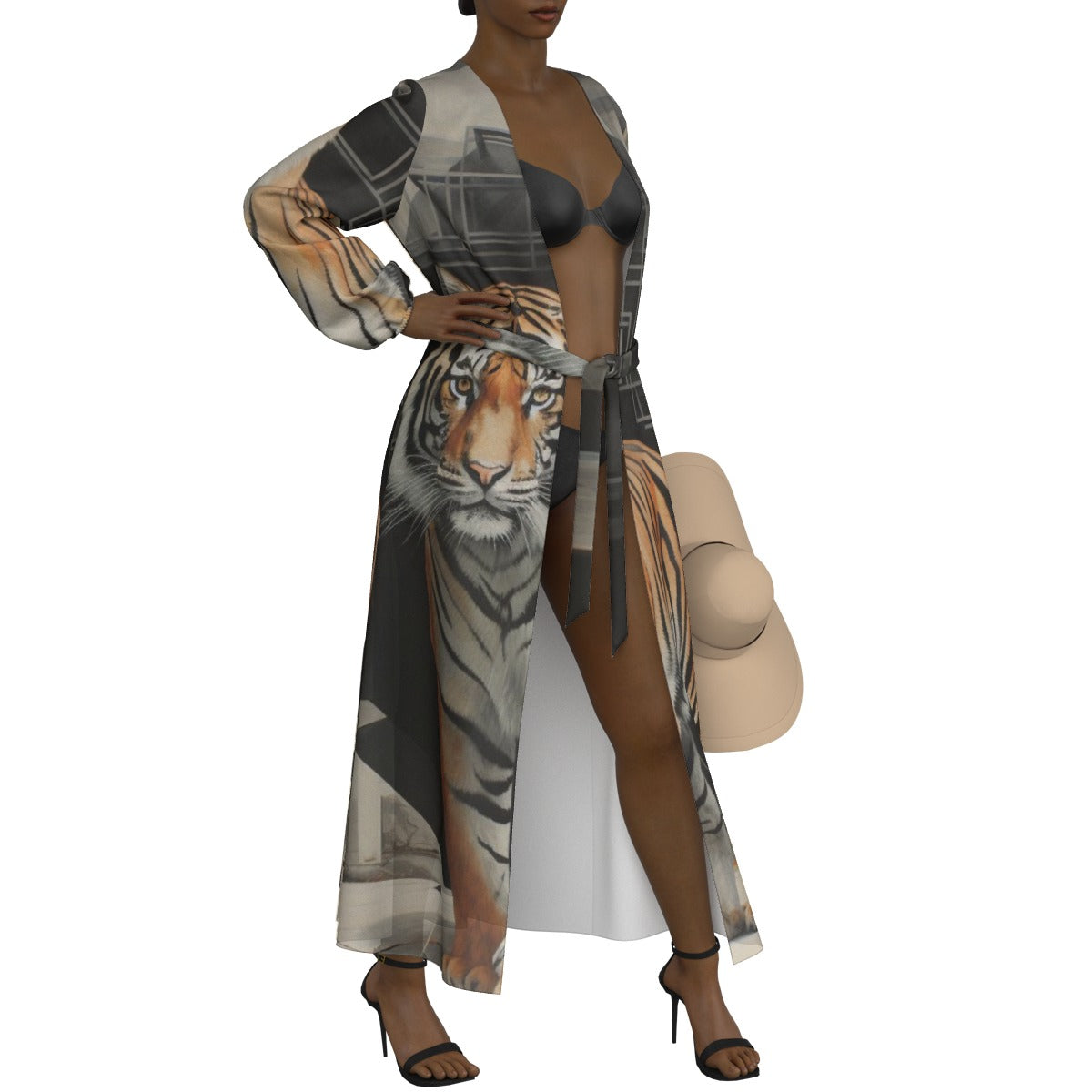 All-Over Print Women's Lace-up Chiffon Robe