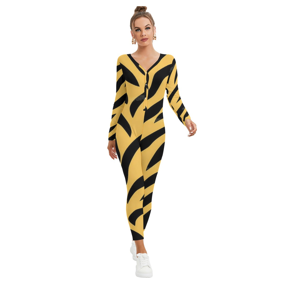 All-Over Print Women's Plunging Neck Jumpsuit