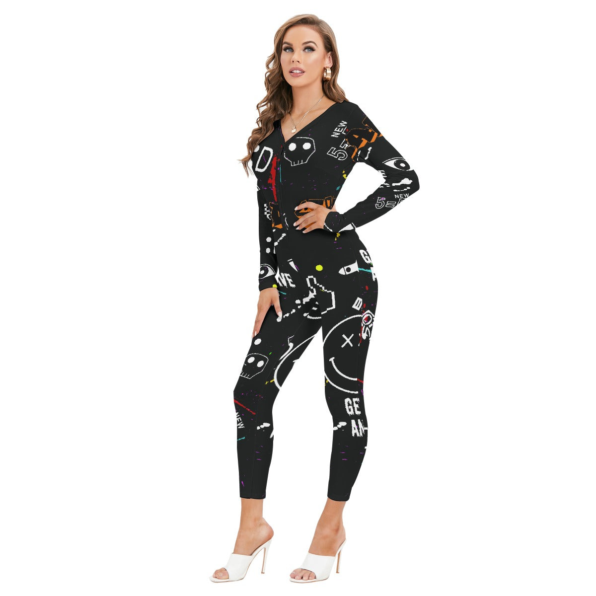All-Over Print Women's Plunging Neck Jumpsuit