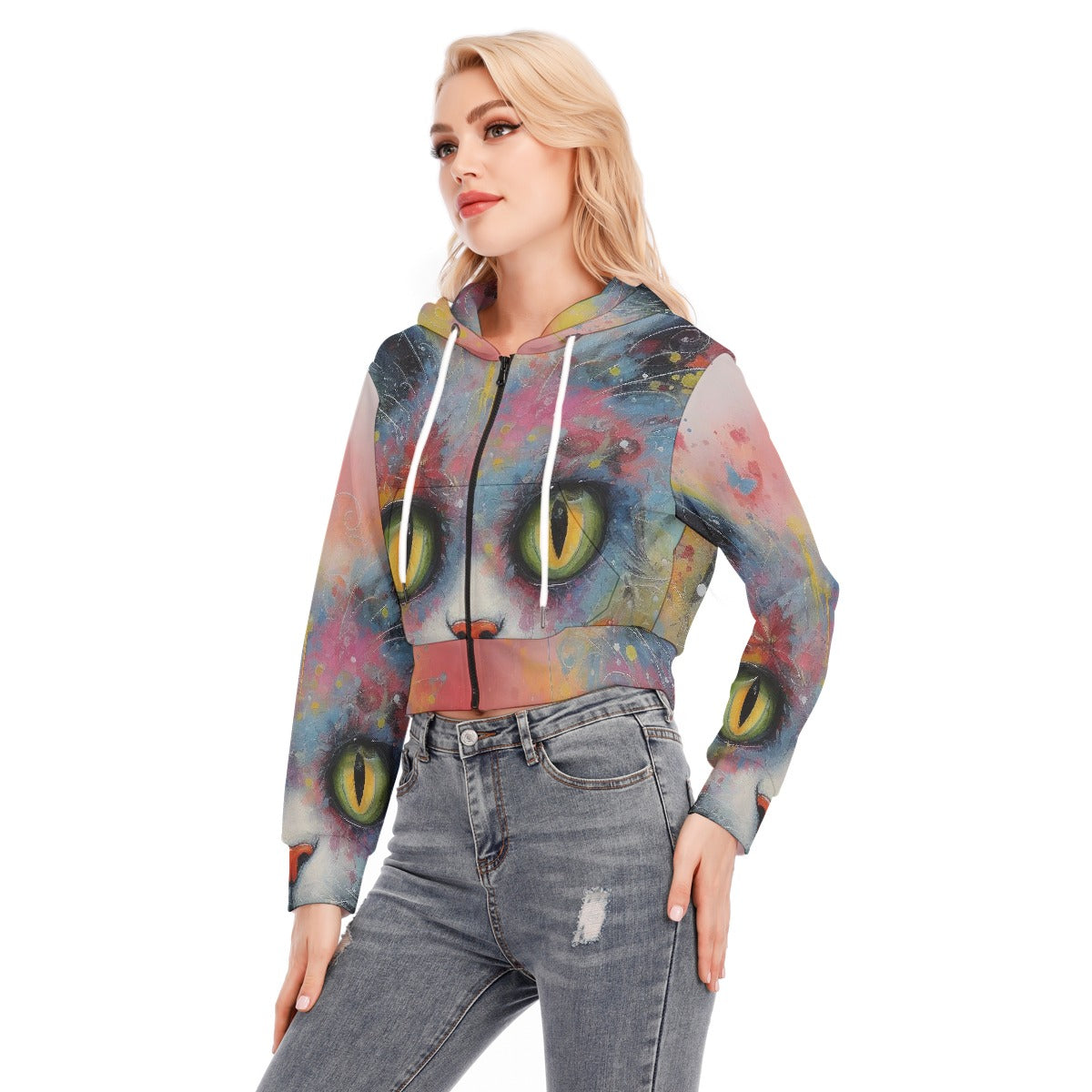 All-Over Print Women's Crop Top Hoodie With Zipper Closure