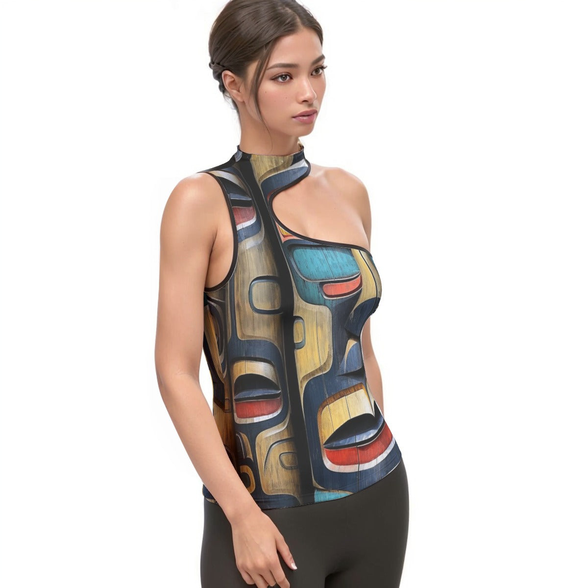 All-Over Print Women's Halter Sleeveless Asymmetrical Tank Top