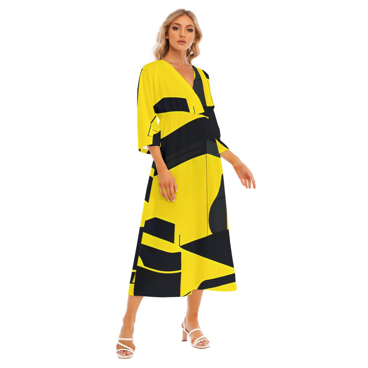 All-Over Print Women's Mid-Sleeve Long Dress