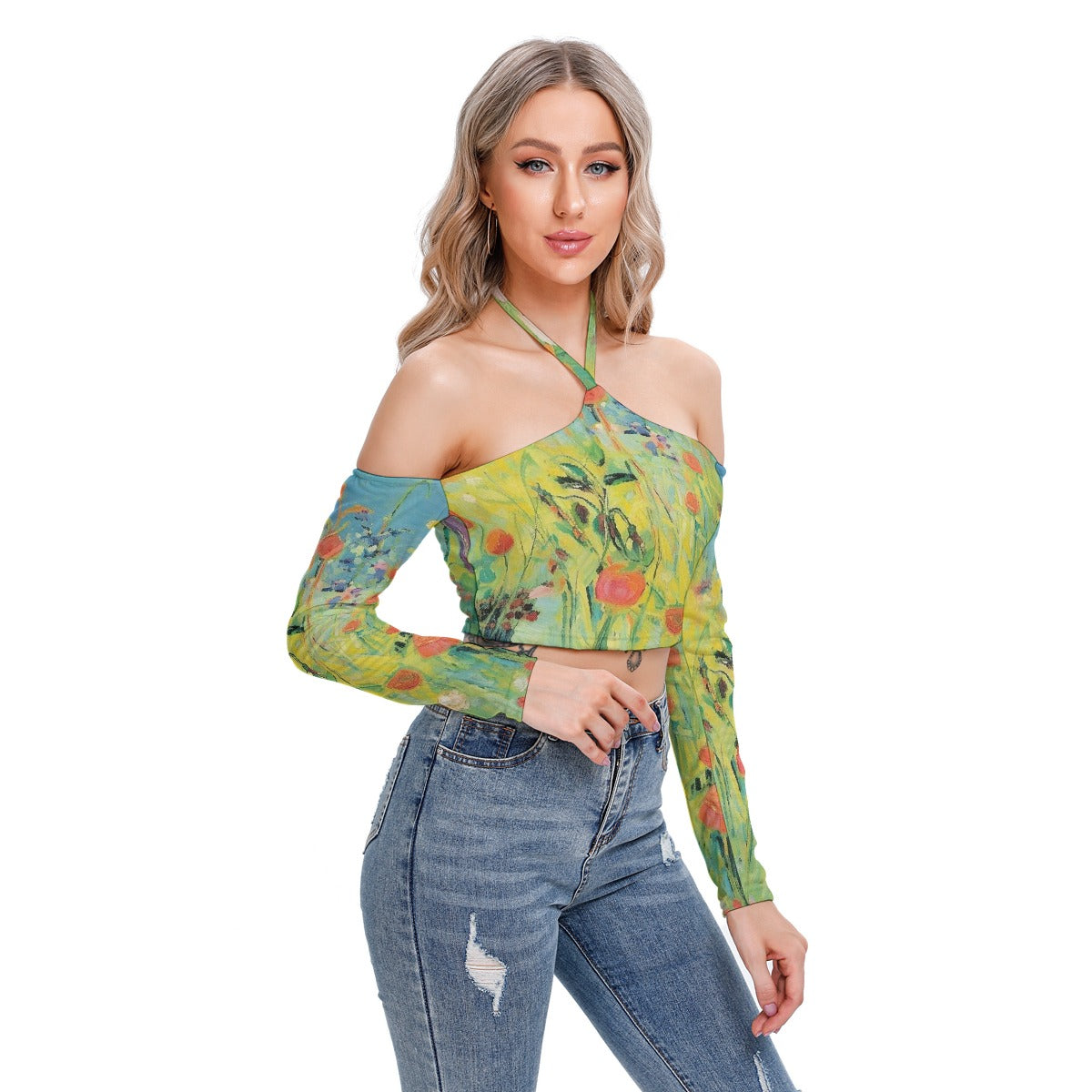 All-Over Print Women's Halter Lace-up Top