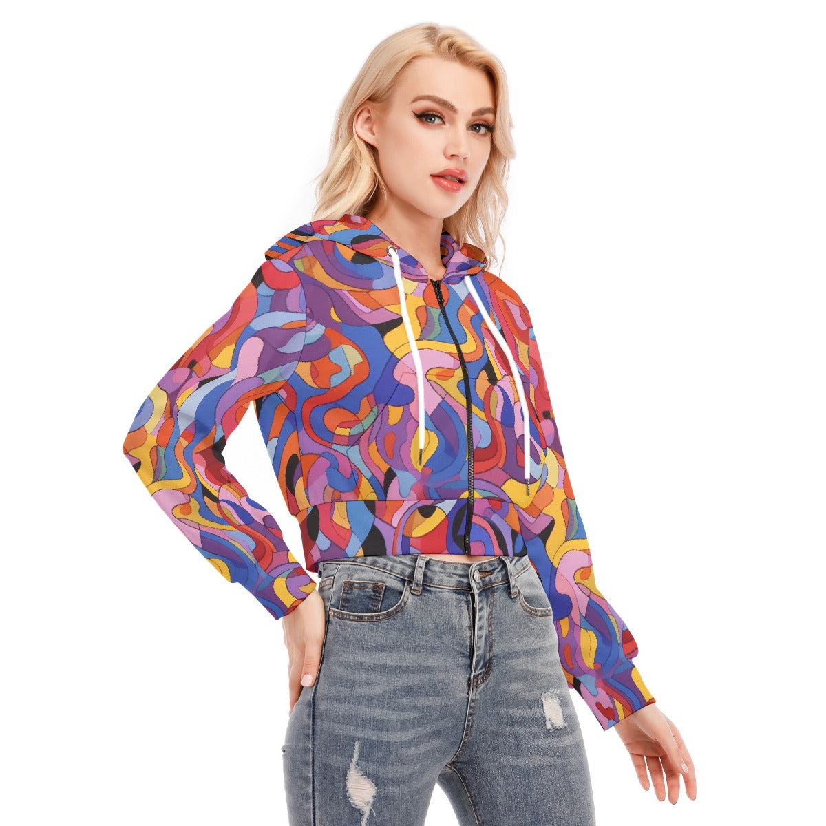 All-Over Print Women's Crop Top Hoodie With Zipper Closure