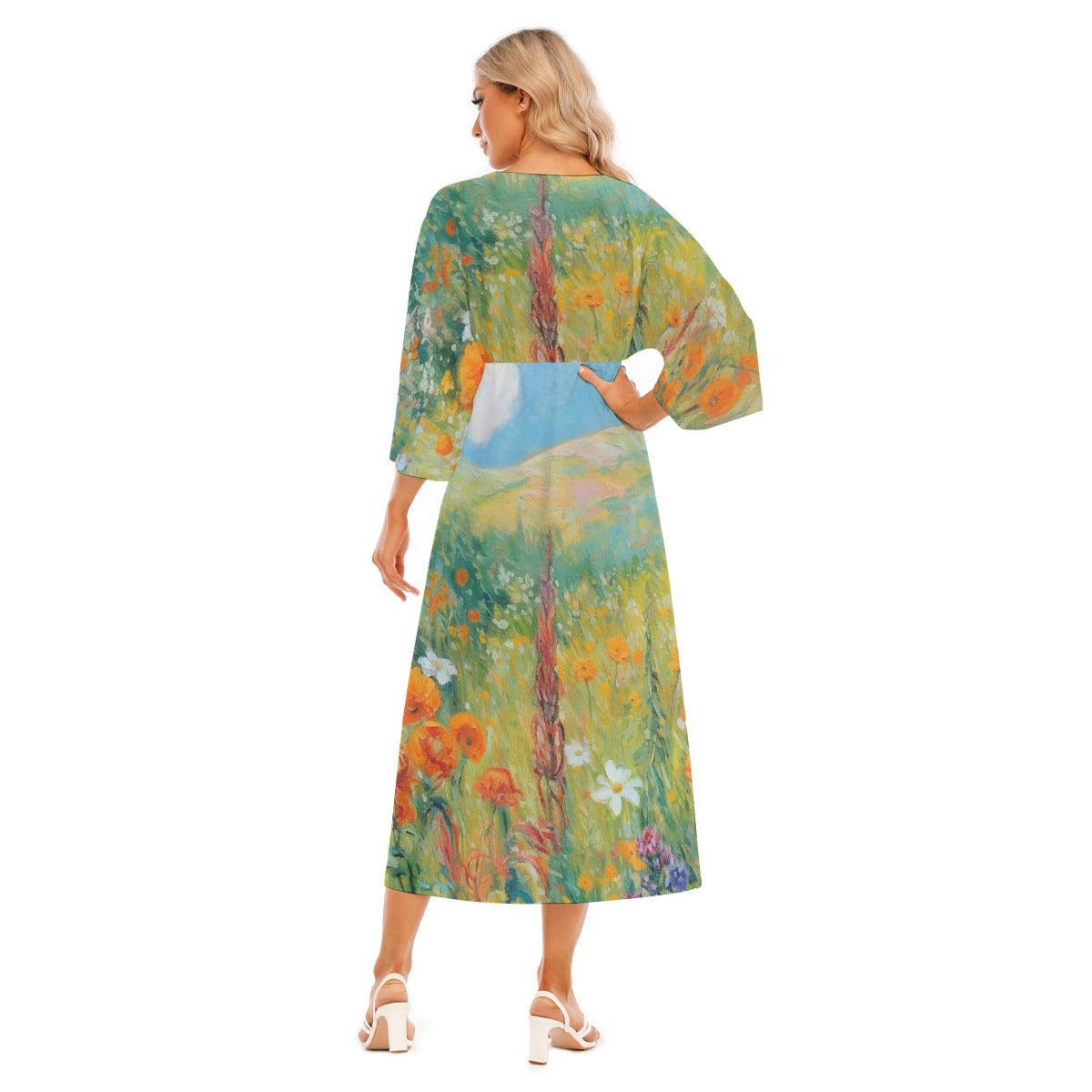 All-Over Print Women's Mid-Sleeve Long Dress