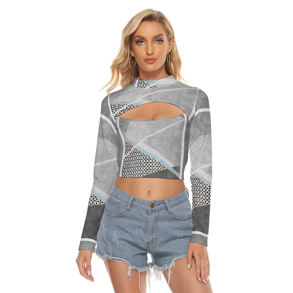 All-Over Print Women's Hollow Chest Keyhole Tight Crop Top