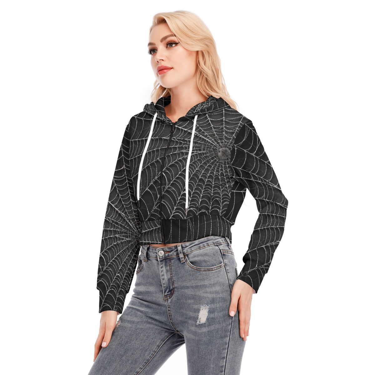 All-Over Print Women's Crop Top Hoodie With Zipper Closure