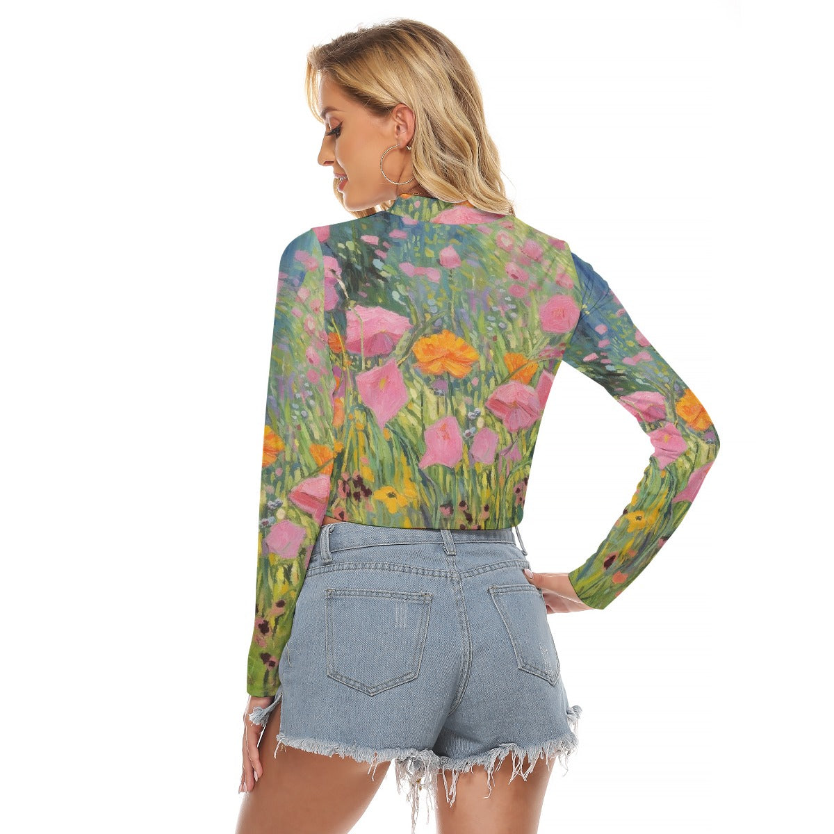 All-Over Print Women's Hollow Chest Keyhole Tight Crop Top