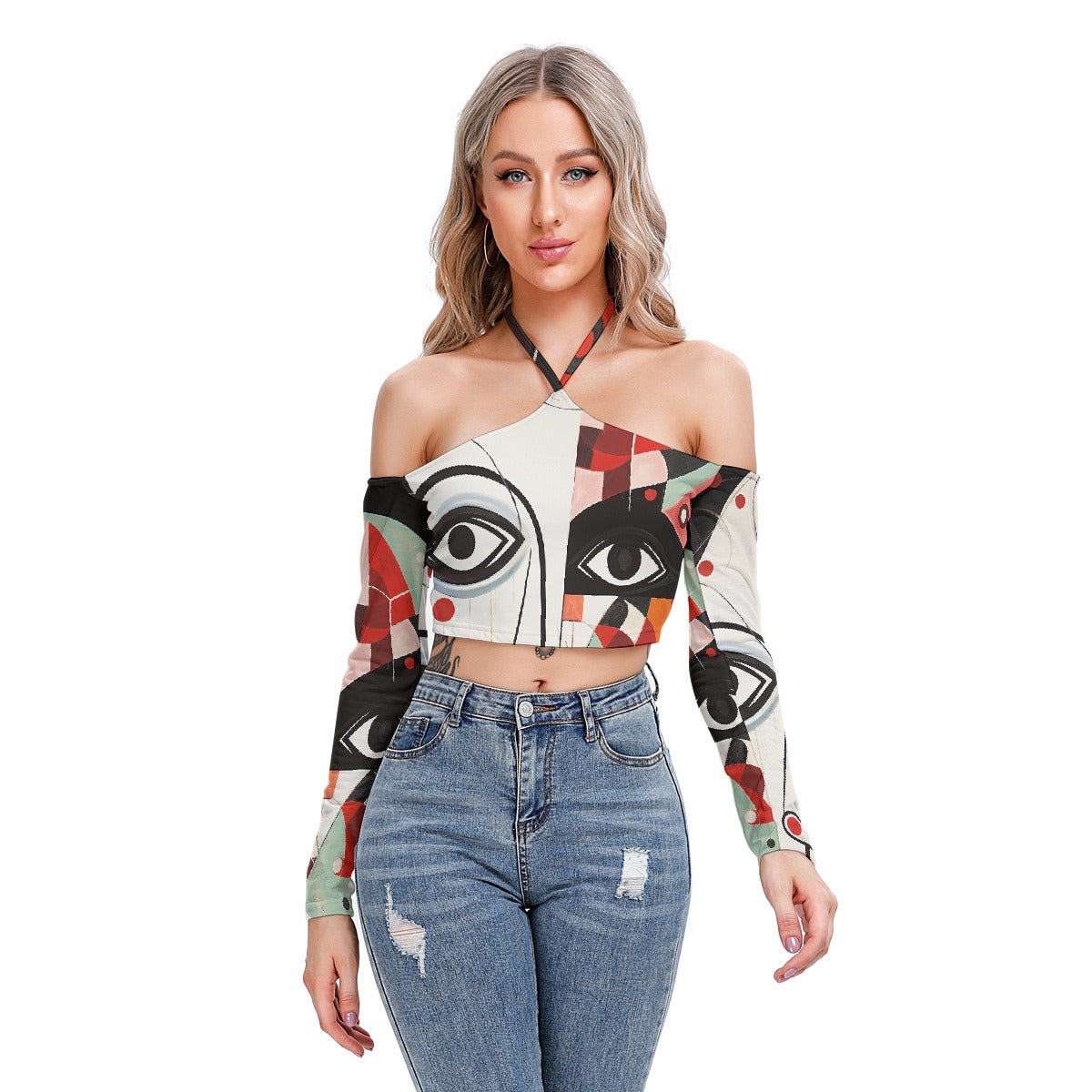 All-Over Print Women's Halter Lace-up Top