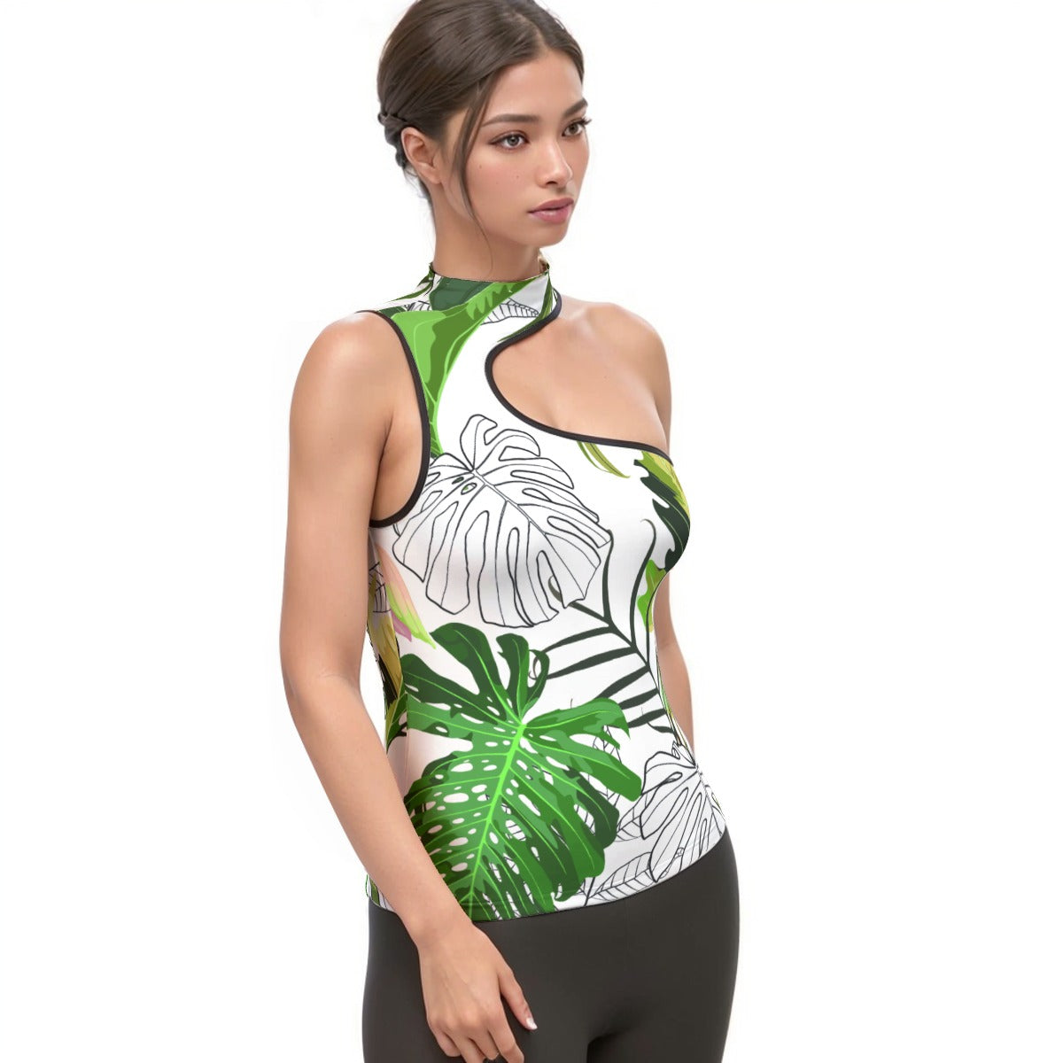 All-Over Print Women's Halter Sleeveless Asymmetrical Tank Top