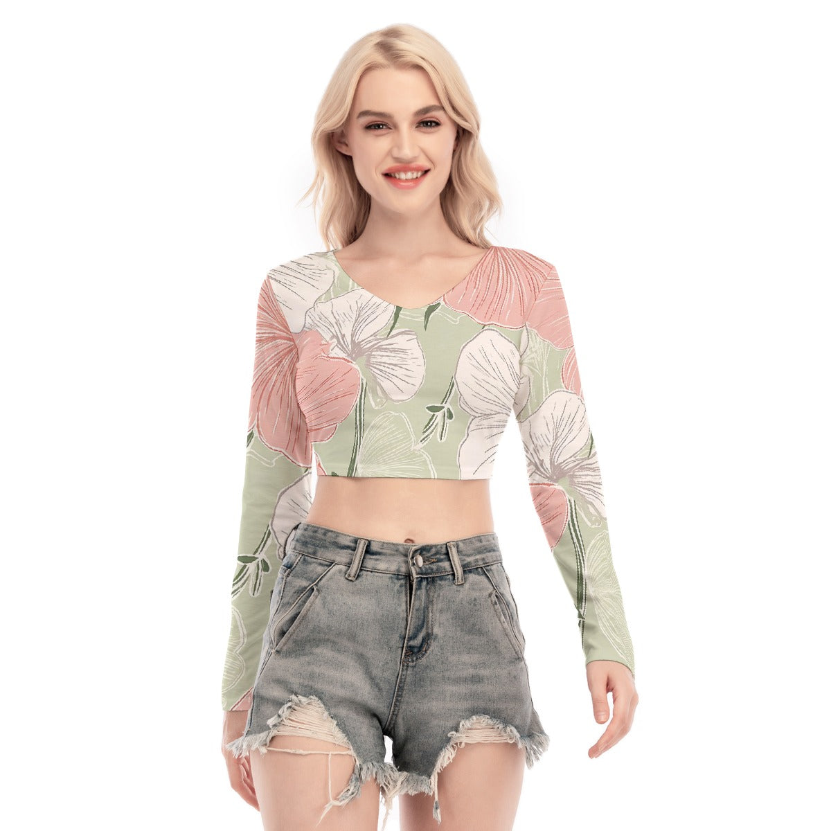 All-Over Print Women's Back Hollow T-shirt With Strap