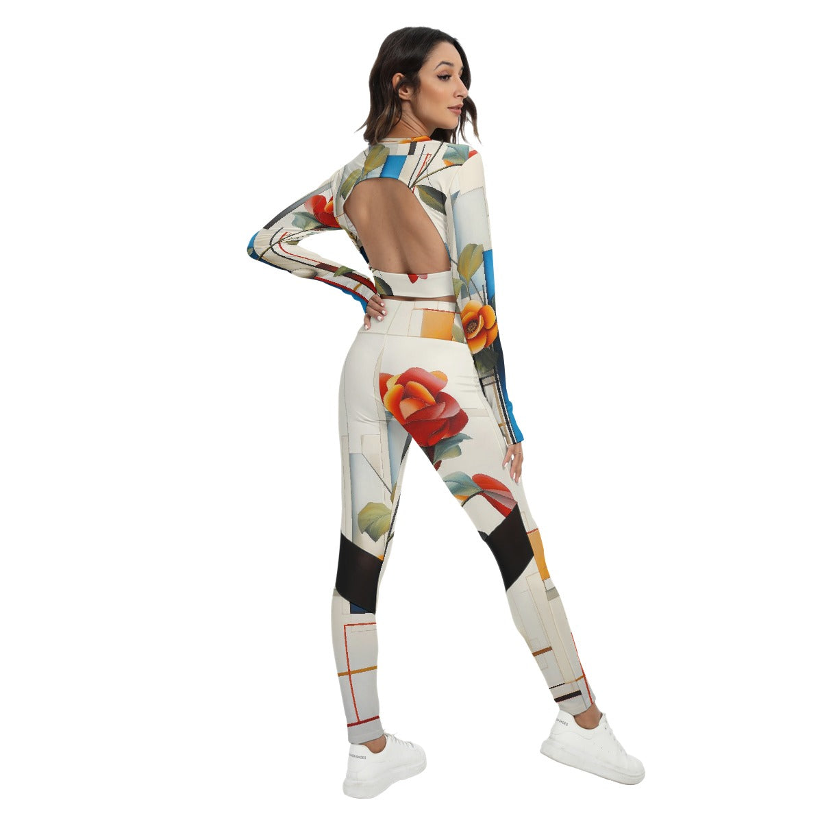 All-Over Print Women's Sport Set With Backless Top And Leggings