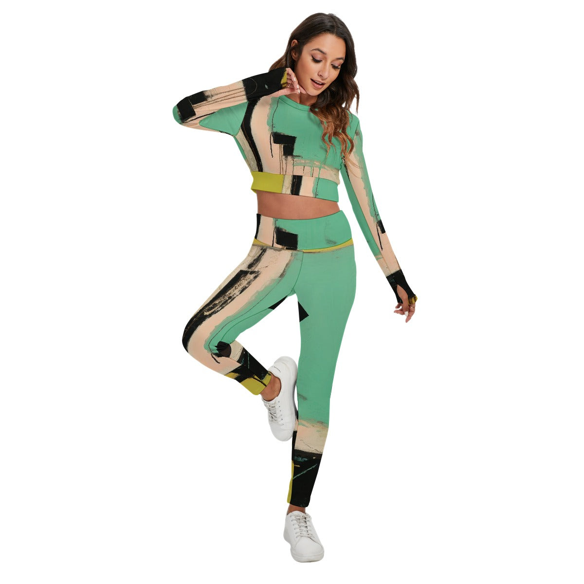 All-Over Print Women's Sport Set With Backless Top And Leggings