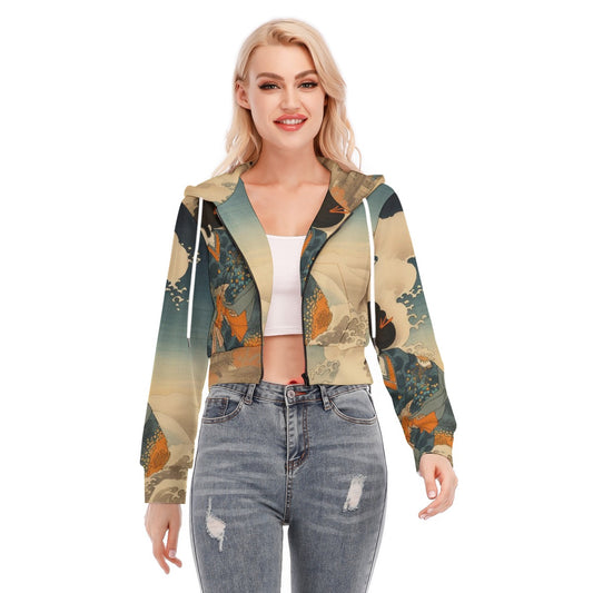 All-Over Print Women's Crop Top Hoodie With Zipper Closure