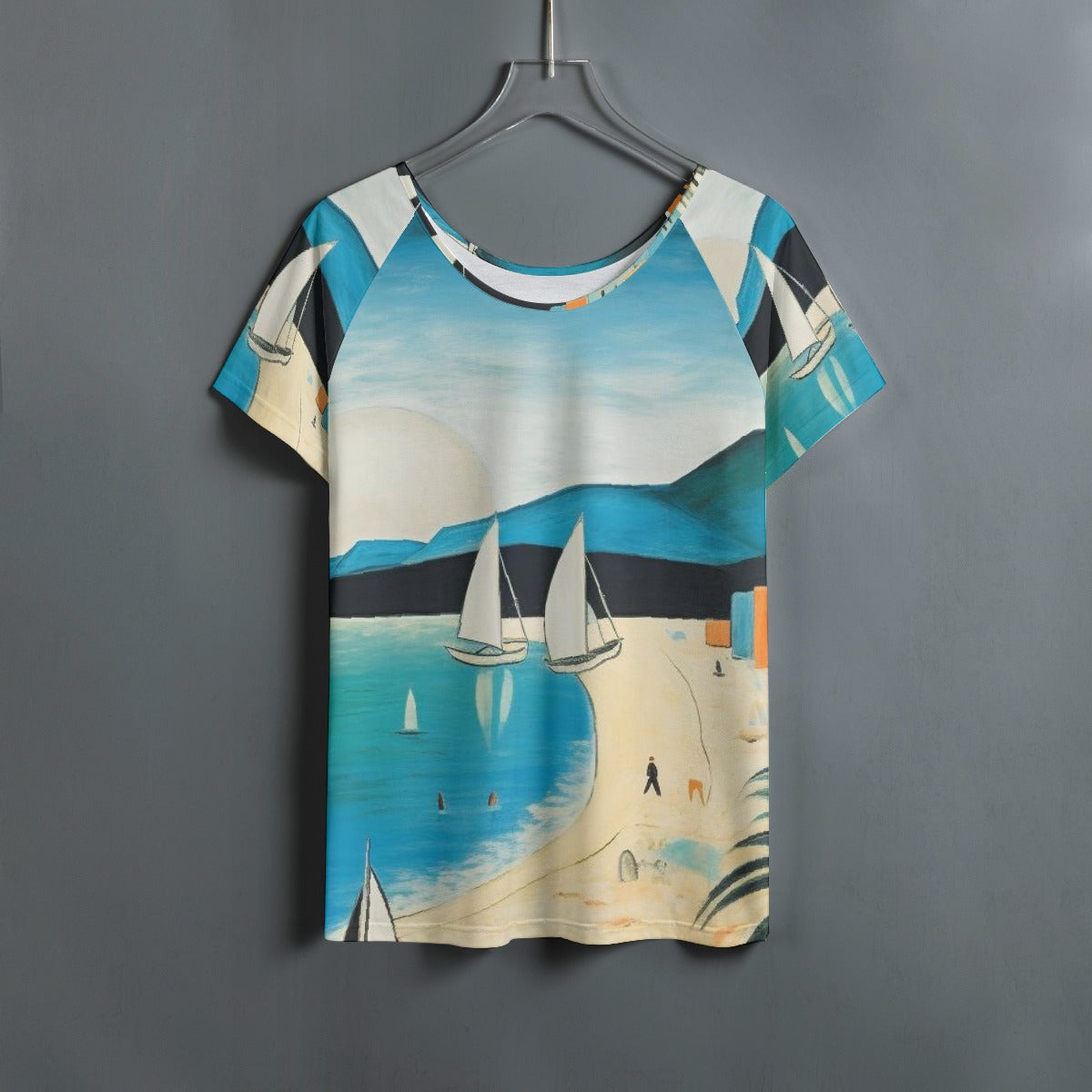 All-Over Print Women's Round Neck T-shirt With Raglan Sleeve