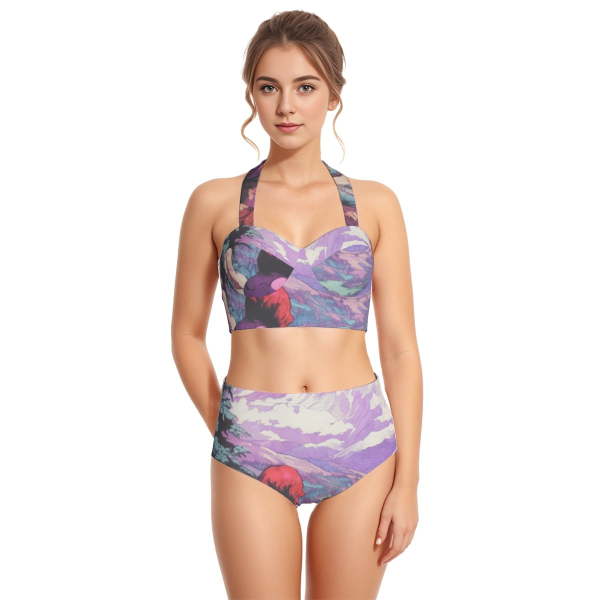 All-Over Print Women's Swimsuit Set With Halter