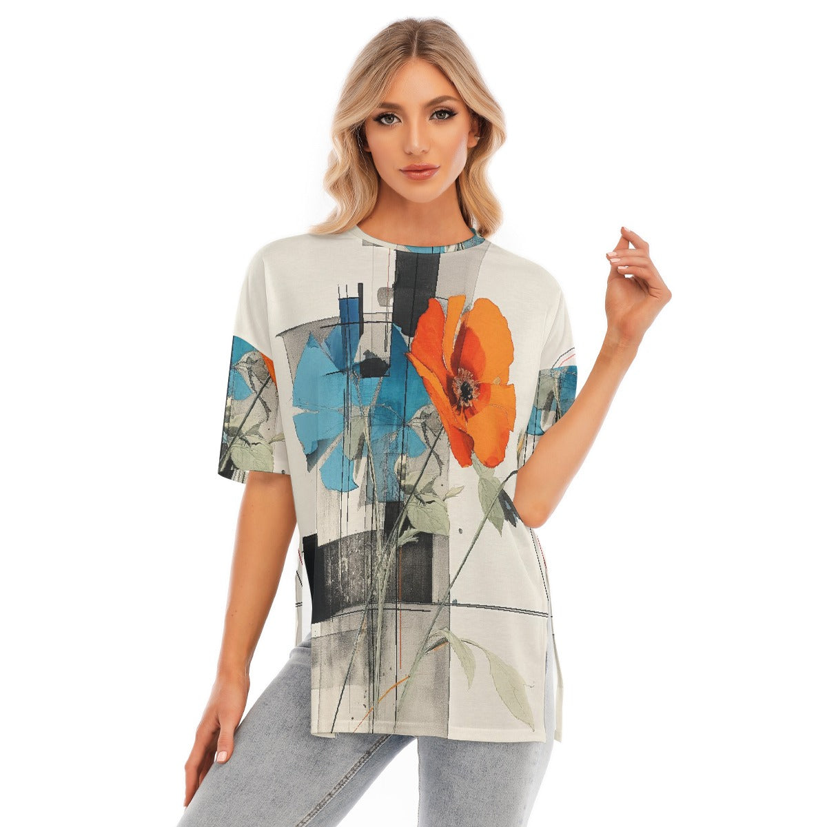 All-Over Print Women's Short Sleeves T-shirt With Hem Split