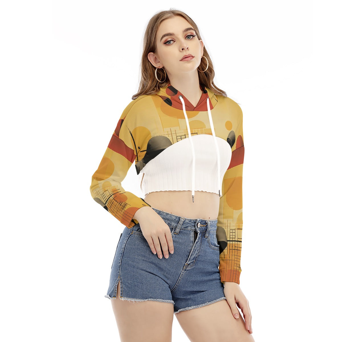 All-Over Print Women's Smock Short Hoodie With Long Sleeve