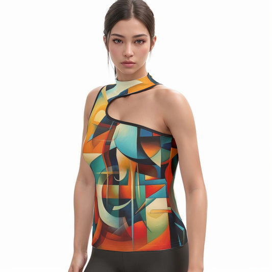 All-Over Print Women's Halter Sleeveless Asymmetrical Tank Top