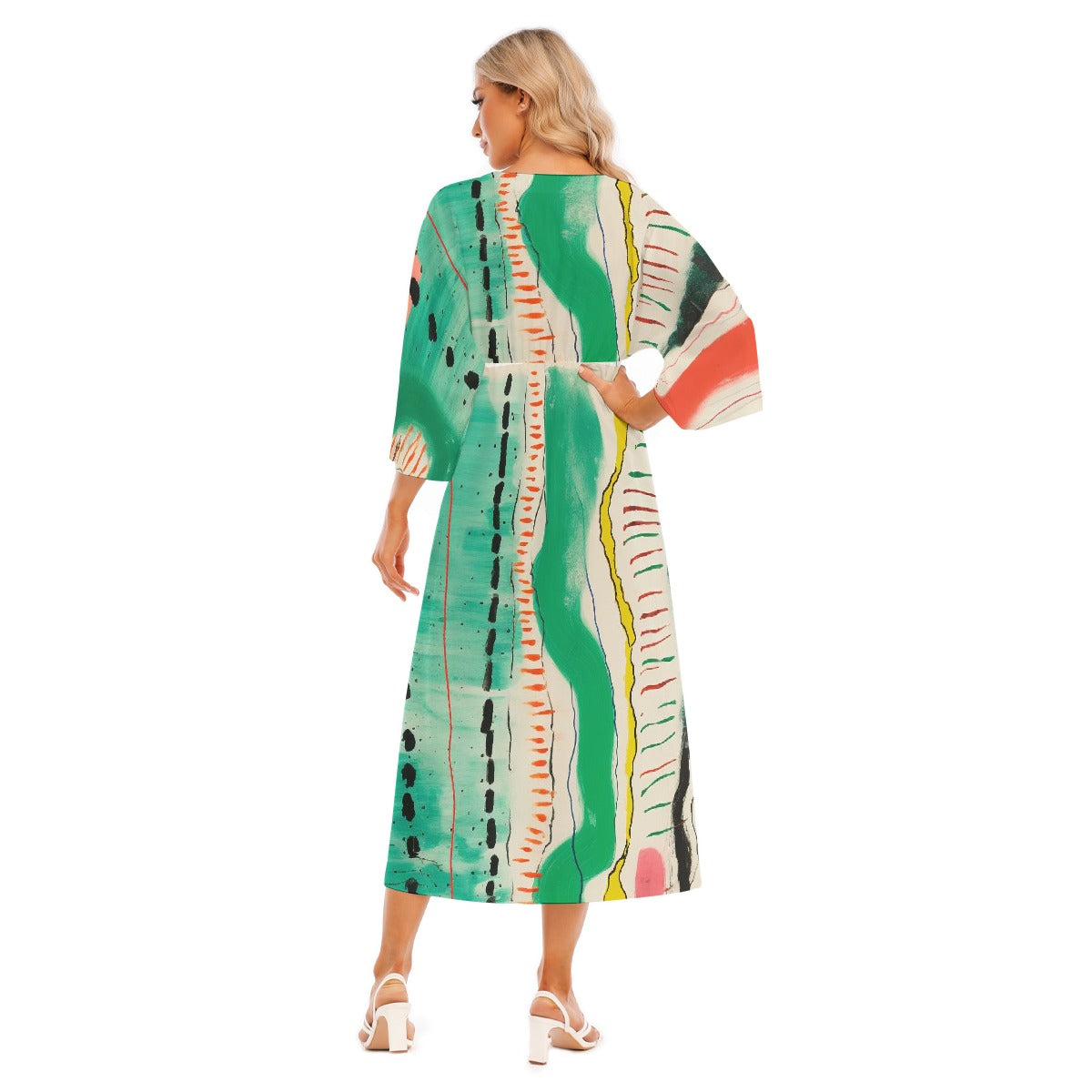 All-Over Print Women's Mid-Sleeve Long Dress