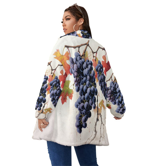 All-Over Print Unisex Borg Fleece Stand-up Collar Coat With Zipper Closure(Plus Size)