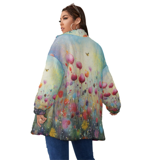 All-Over Print Unisex Borg Fleece Stand-up Collar Coat With Zipper Closure(Plus Size)