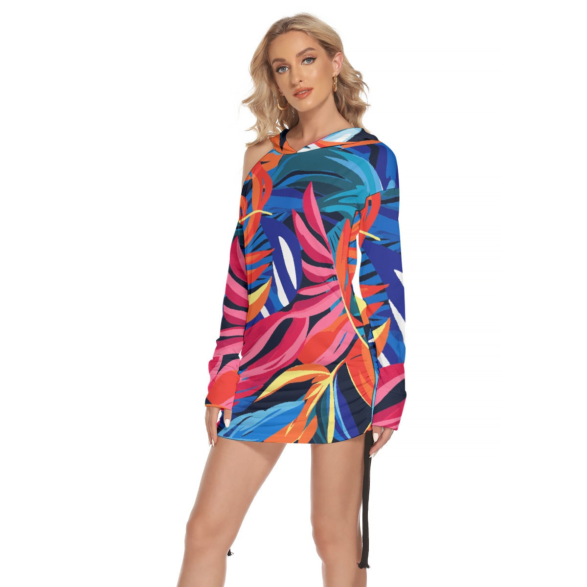 All-Over Print Women's One-shoulder Dress With Waist Shirring