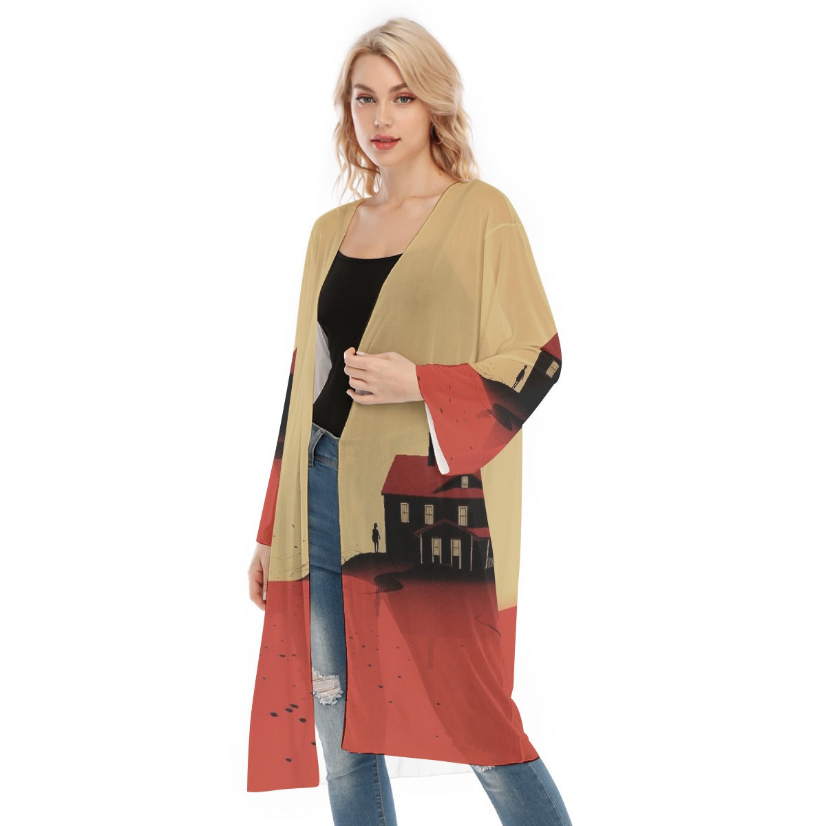 All- Over Print Women's Long Sleeve Mesh Cardigan