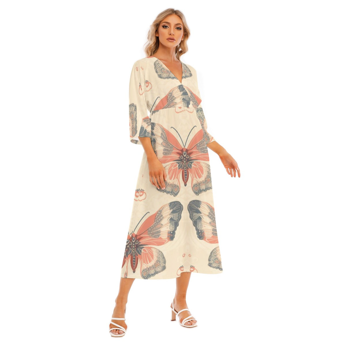 All-Over Print Women's Mid-Sleeve Long Dress