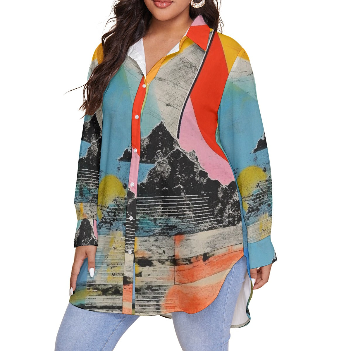 All-Over Print Women's Shirt With Long Sleeve(Plus Size)