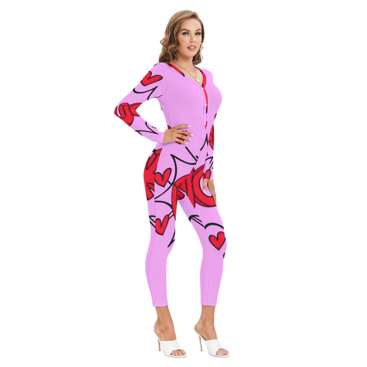 All-Over Print Women's Plunging Neck Jumpsuit
