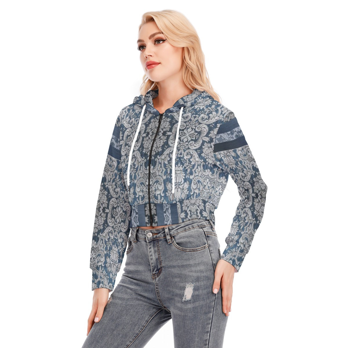 All-Over Print Women's Crop Top Hoodie With Zipper Closure