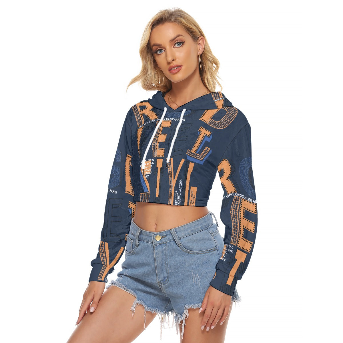 All-Over Print Women's Crop Top Hoodie|Velvet