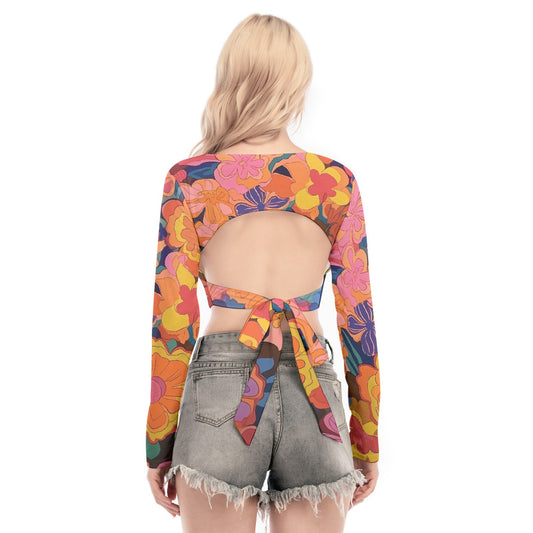 All-Over Print Women's Back Hollow T-shirt With Strap