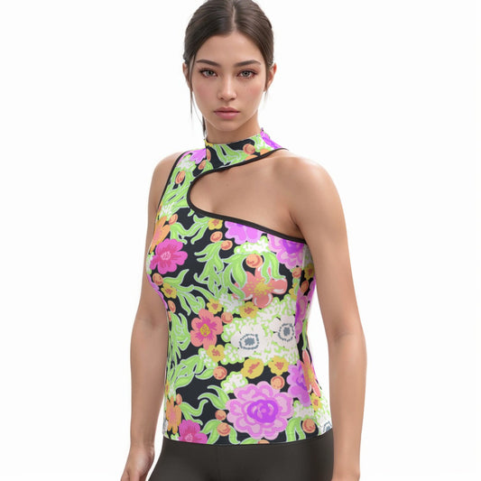 All-Over Print Women's Halter Sleeveless Asymmetrical Tank Top