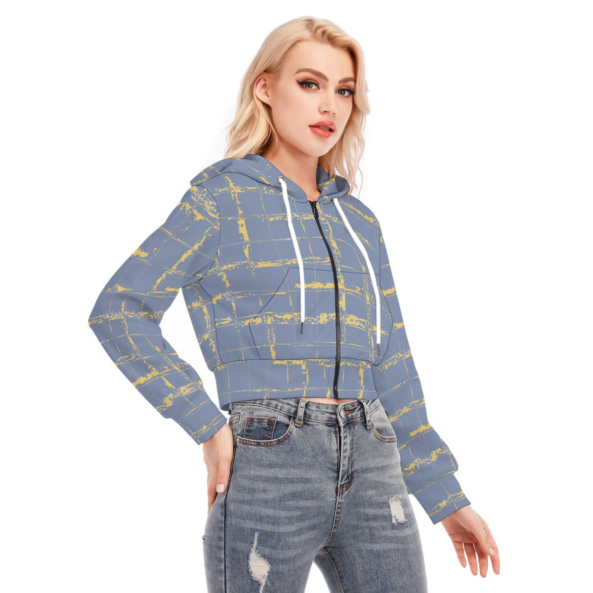 All-Over Print Women's Crop Top Hoodie With Zipper Closure