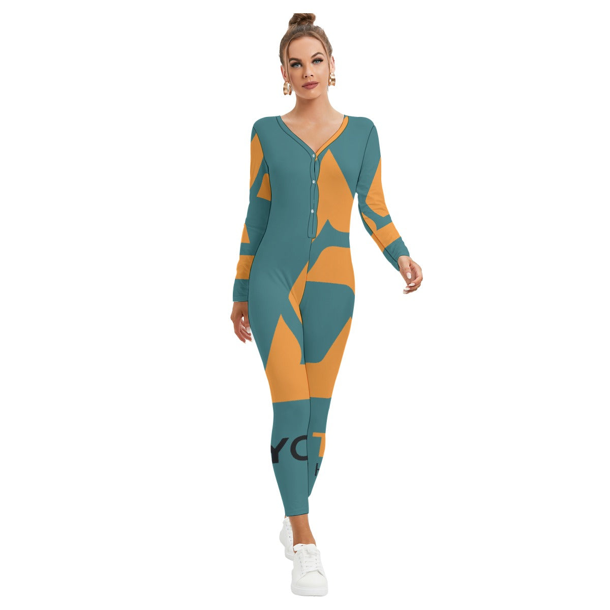 All-Over Print Women's Plunging Neck Jumpsuit