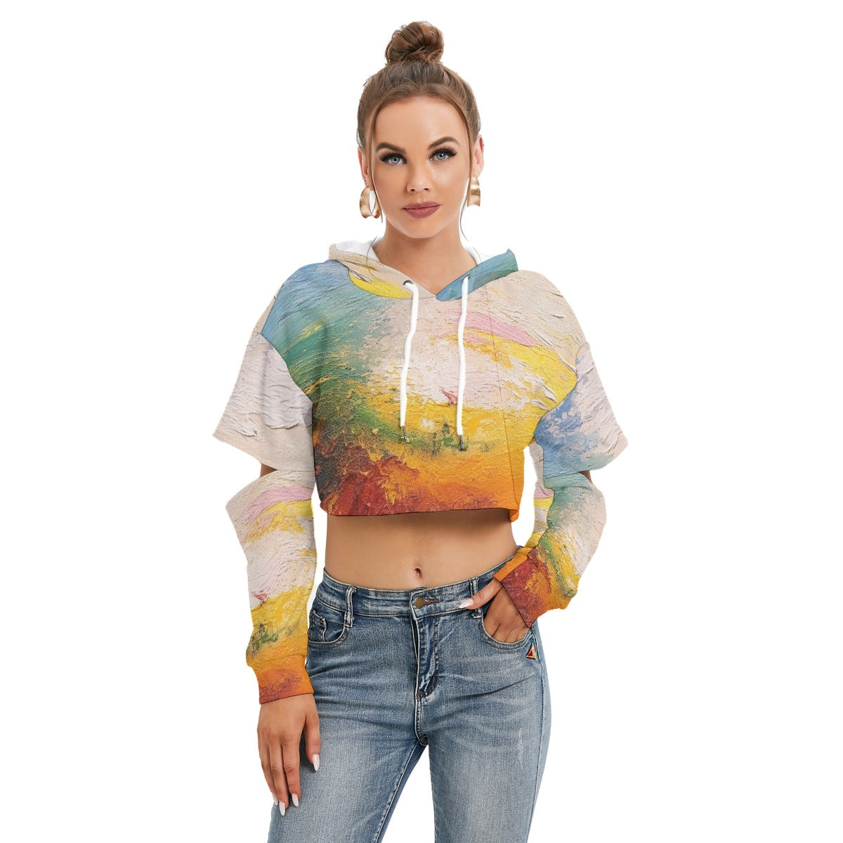 All-Over Print Women's Heavy Fleece Hoodie With Hollow Out Sleeve