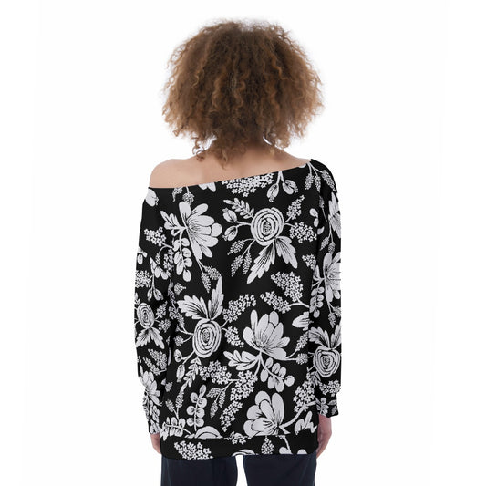All-Over Print Oversized Women's Off-Shoulder Sweatshirt