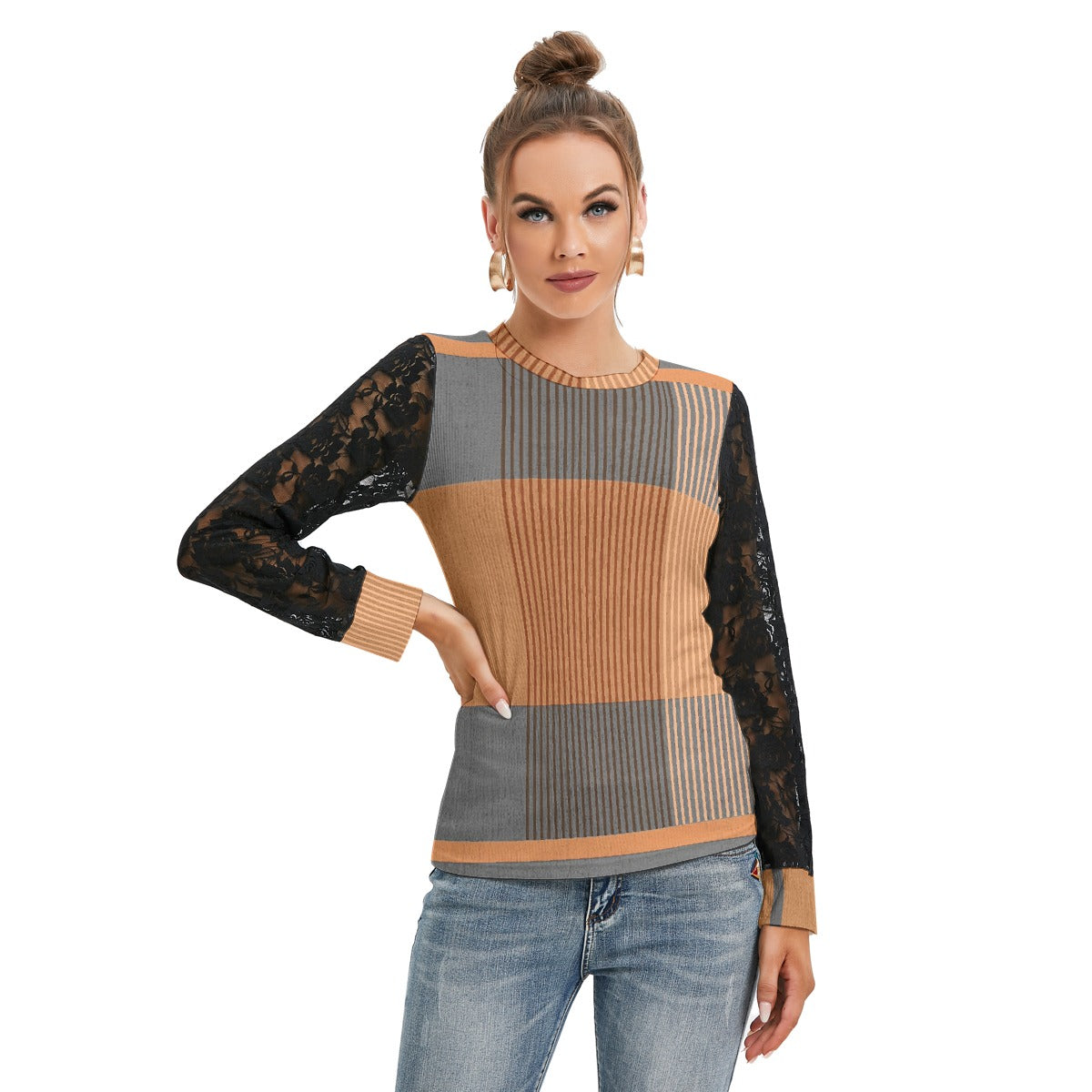 All-Over Print Women's T-shirt And Sleeve With Black Lace