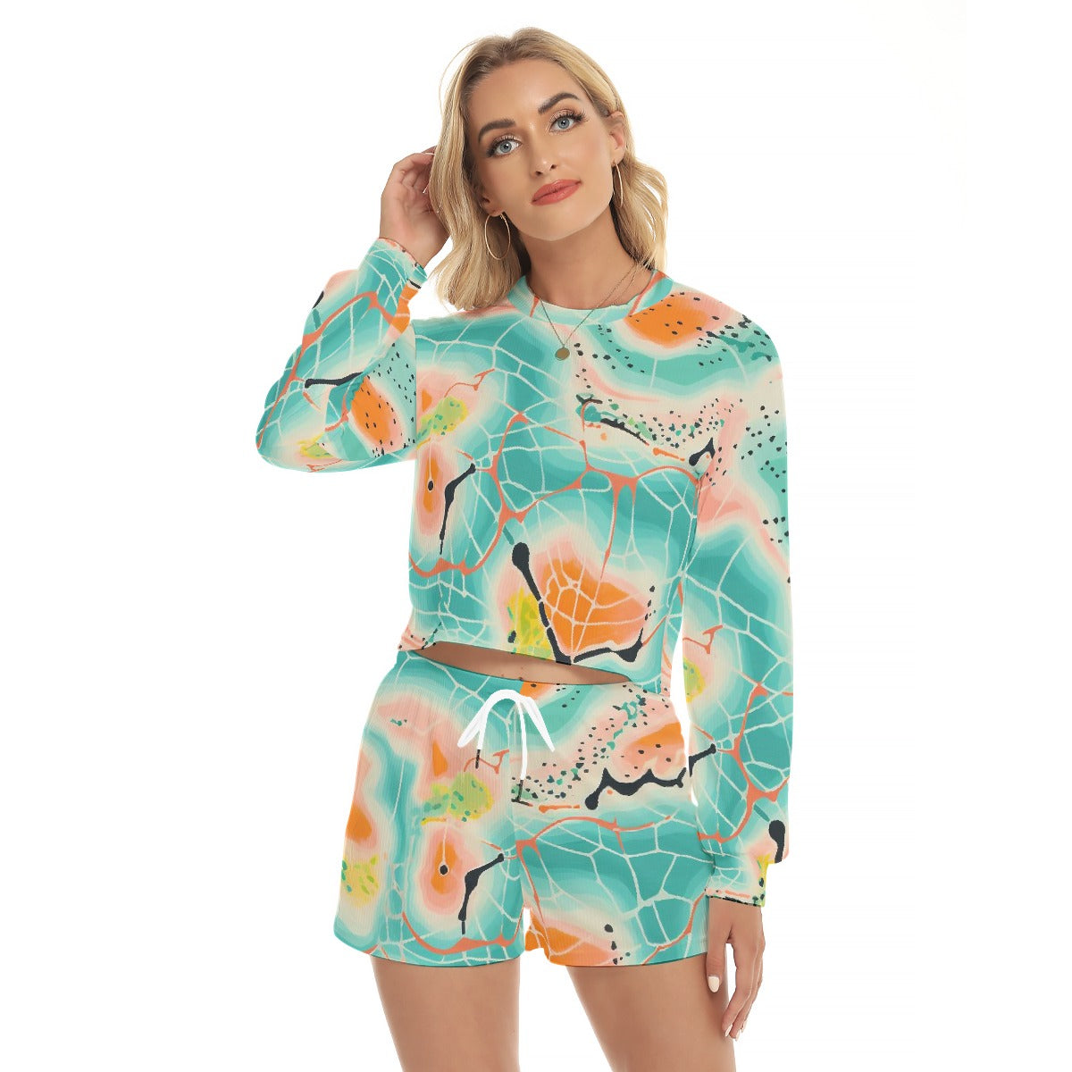 All-Over Print Women's Short Sweatshirt And Pants Suit