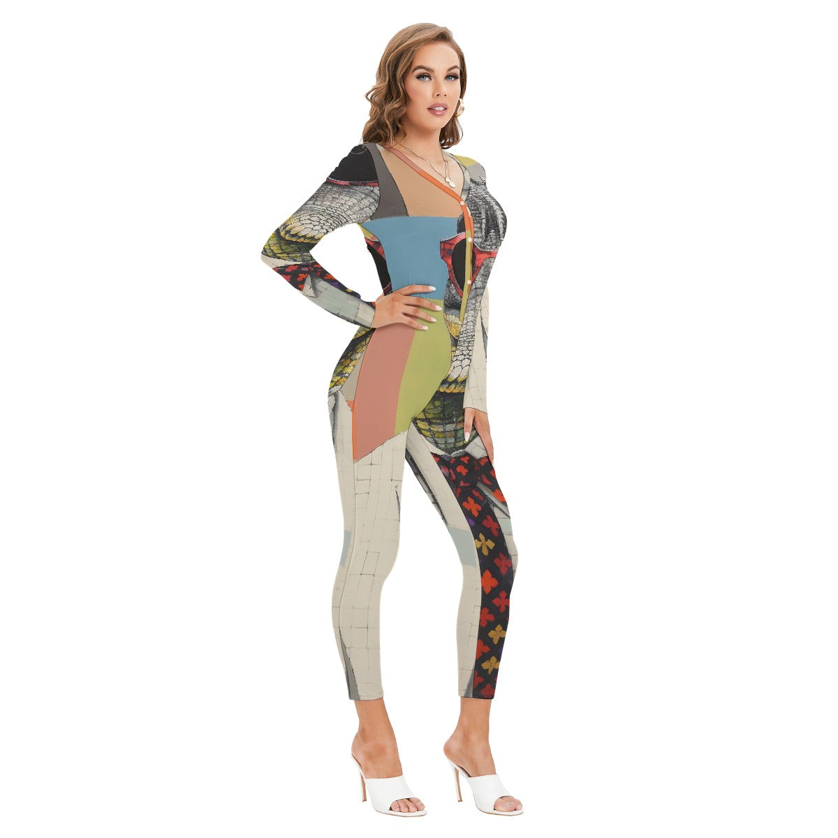 All-Over Print Women's Plunging Neck Jumpsuit