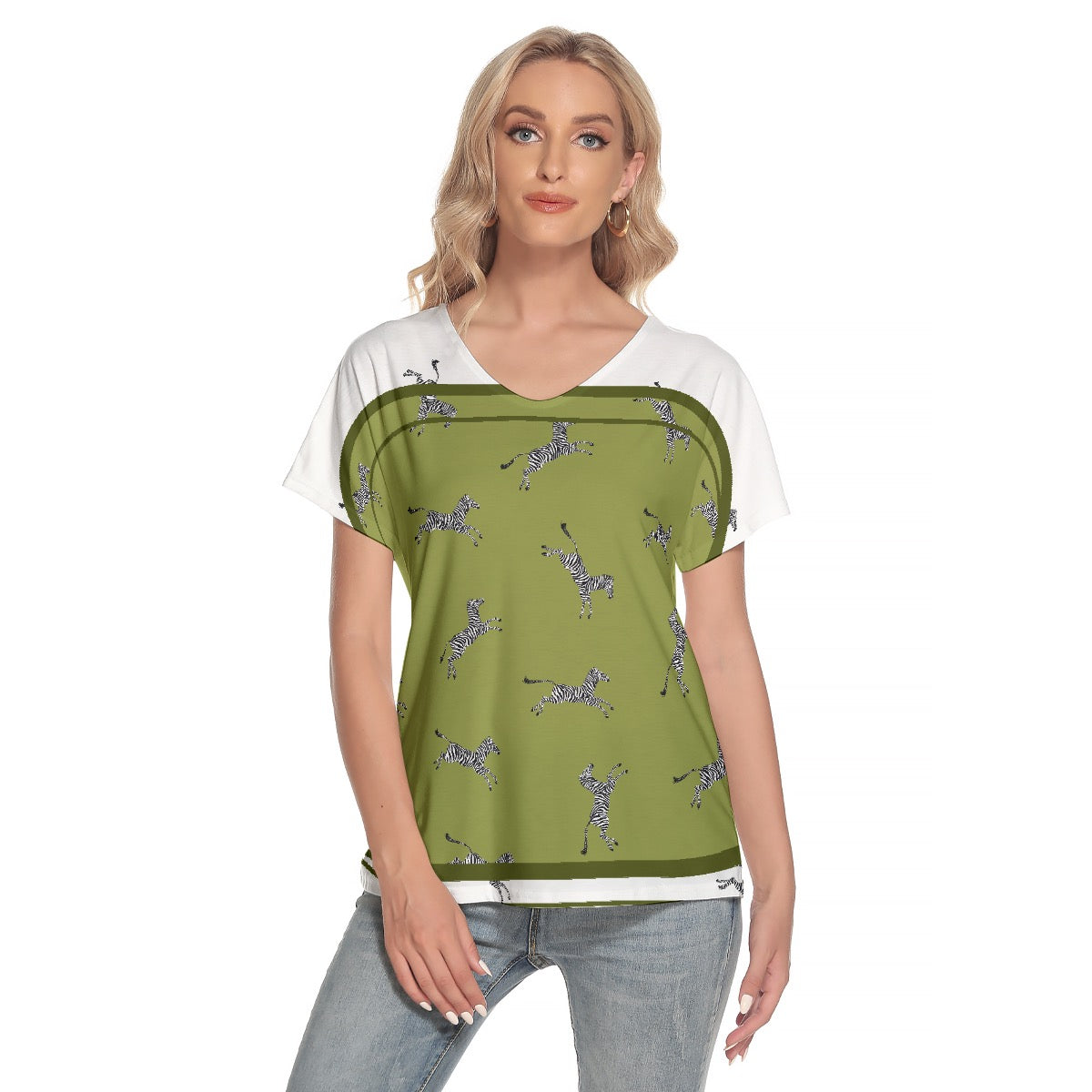 All-Over Print Women's Loose V-neck Short Sleeve T-shirt