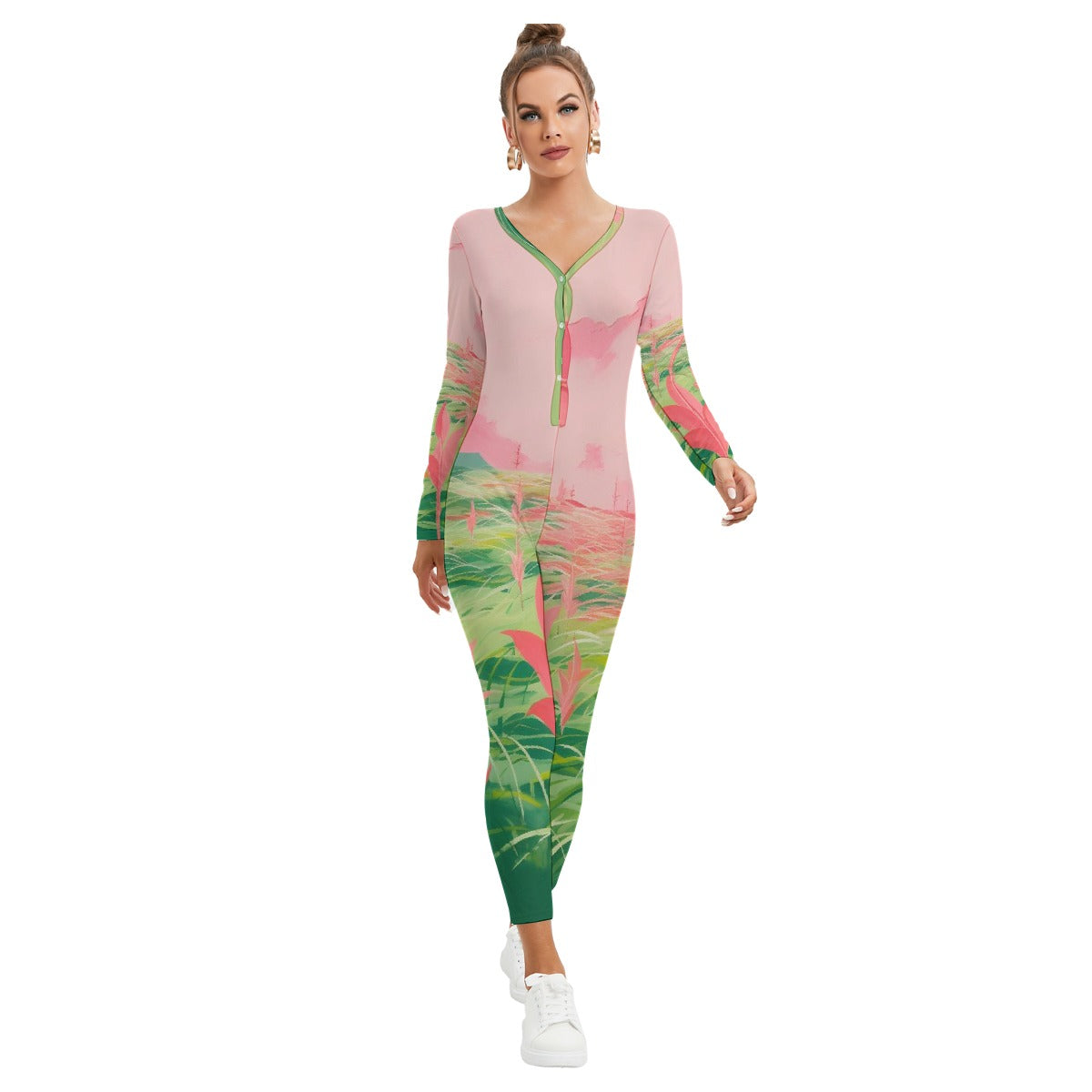 All-Over Print Women's Plunging Neck Jumpsuit