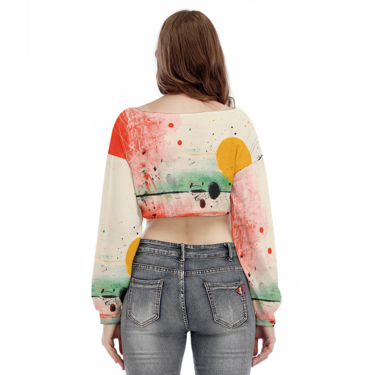 All-Over Print Women's V-neck Long Sleeve Cropped Sweatshirt