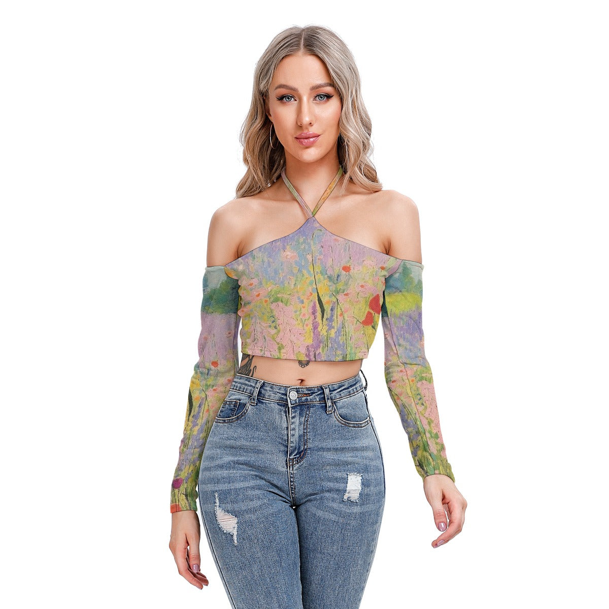 All-Over Print Women's Halter Lace-up Top