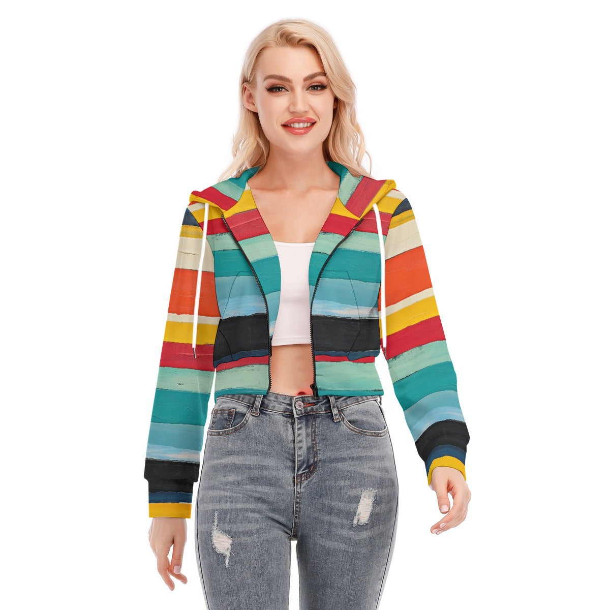 All-Over Print Women's Crop Top Hoodie With Zipper Closure